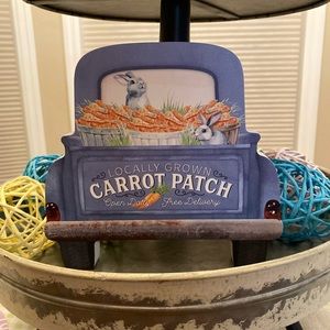 Easter Farmhouse Dark Blue Carrot Truck Wood Sign, Locally Grown Carrot Patch